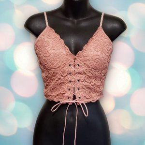 Women’s Sexy Pink Lace Up Sleeveless Corset Crop Top Size S